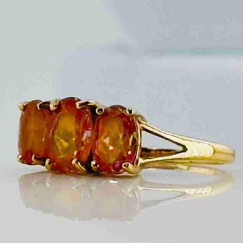 9ct Gold Three Stone Mexican Fire Opal Ring