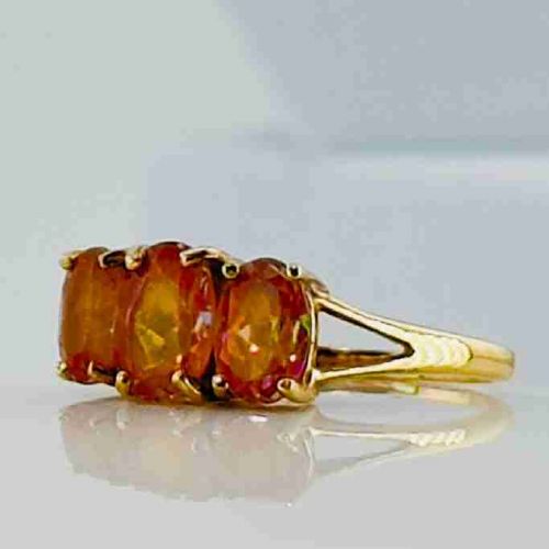 fig 1. 9ct Gold Three Stone Mexican Fire Opal Ring