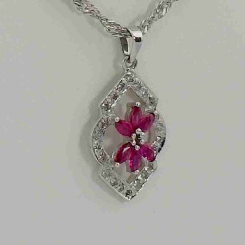 18ct White Gold Diamond & Burmese Ruby Pendant Necklace