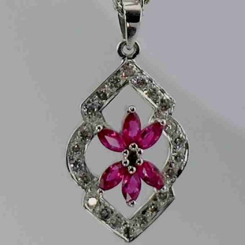 fig 1. 18ct White Gold Diamond & Burmese Ruby Pendant Necklace