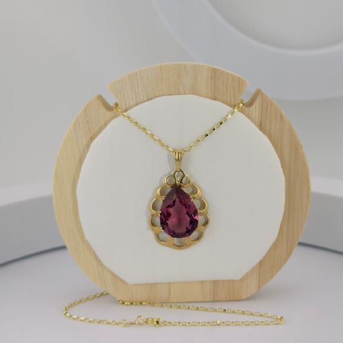 fig 1. 9ct Gold Art Deco Pink Tourmaline Pendant Necklace