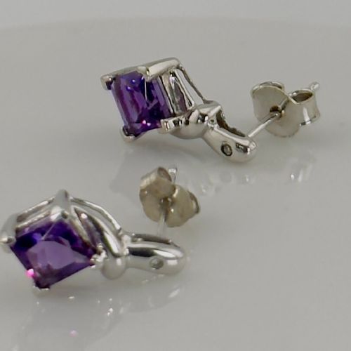 fig 1. 10ct White Gold Princess Cut Amethyst & Diamond Stud Earrings