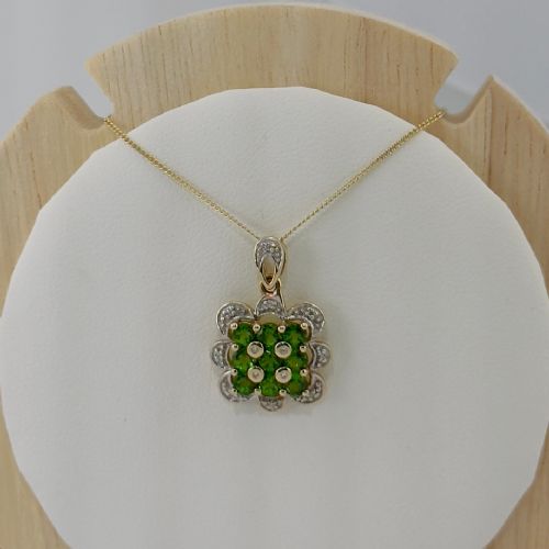 fig 1. 9ct Gold Diamond & Russian Diopside Pendant Necklace