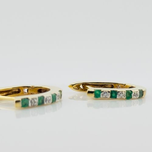 fig 1. 9ct Gold Emerald & Diamond Stud Hinge Close Back Earrings
