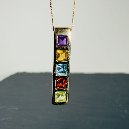 9CT GOLD MULTIGEM PENDANT NECKLACE - ADDITIONAL PHOTO 5