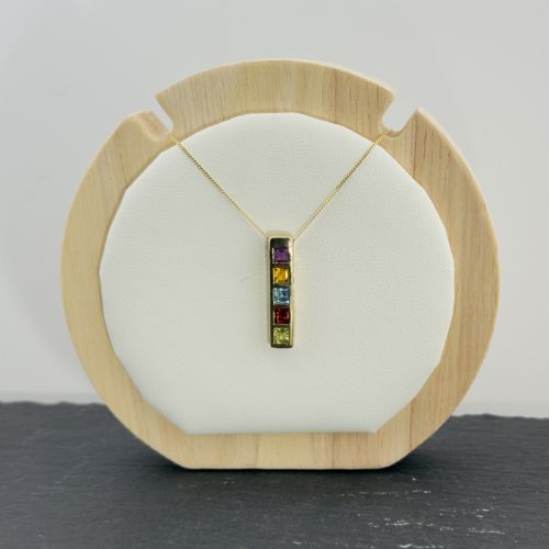 9CT GOLD MULTIGEM PENDANT NECKLACE - ADDITIONAL PHOTO 7