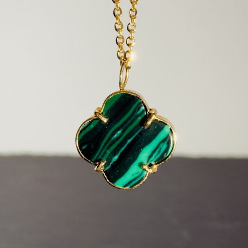 18ct Gold Malachite Clover Pendant Necklace