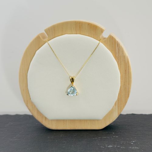 fig 1. 9ct Gold Trillion Cut Aquamarine Pendant Necklace