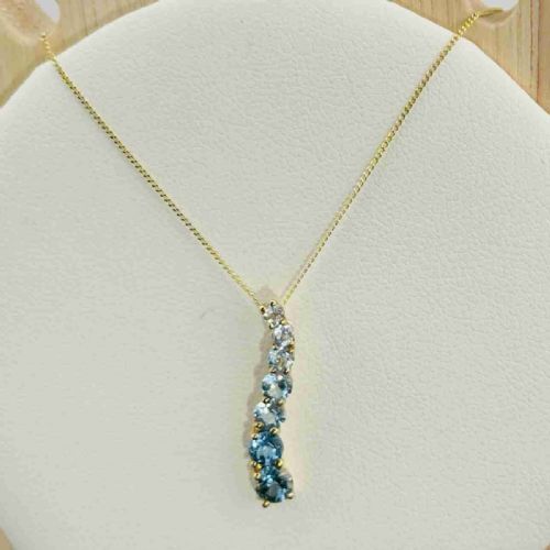 9CT GOLD BLUE TOPAZ WAVE PENDANT NECKLACE - ADDITIONAL PHOTO 5
