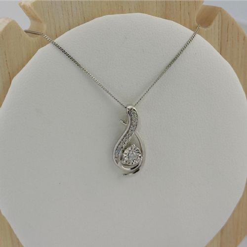 9CT WHITE GOLD DIAMOND PENDANT NECKLACE - ADDITIONAL PHOTO 2