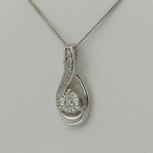 9CT WHITE GOLD DIAMOND PENDANT NECKLACE - ADDITIONAL PHOTO 4