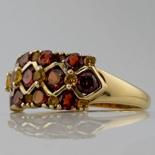 fig 1. 9ct Gold Garnet & Citrine Cluster Ring