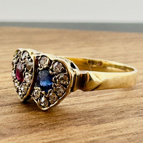 fig 1. Victorian 18ct Gold Ruby, Ceylon Sapphire & Diamonds Lovers Ring