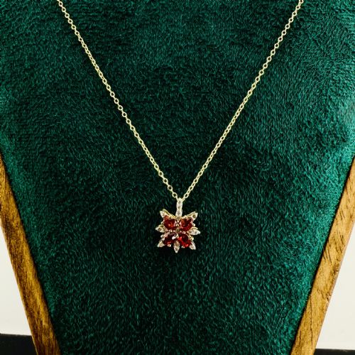 9CT GOLD RED SAPPHIRE AND WHITE ZIRCON STAR PENDANT NECKLACE - ADDITIONAL PHOTO 4