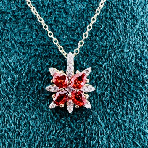 9CT GOLD RED SAPPHIRE AND WHITE ZIRCON STAR PENDANT NECKLACE - ADDITIONAL PHOTO 1
