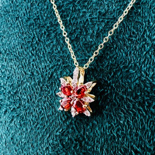 9CT GOLD RED SAPPHIRE AND WHITE ZIRCON STAR PENDANT NECKLACE - ADDITIONAL PHOTO 2