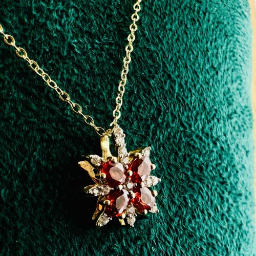 9CT GOLD RED SAPPHIRE AND WHITE ZIRCON STAR PENDANT NECKLACE - ADDITIONAL PHOTO 6
