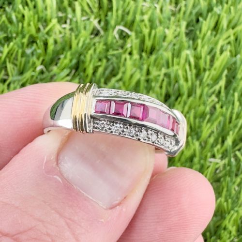 fig 1. 14ct White Gold Princess Ruby and Diamond Cluster Ring