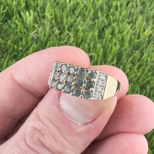 fig 1. 14ct Gold Green Alexandrite and Diamond Cluster Ring