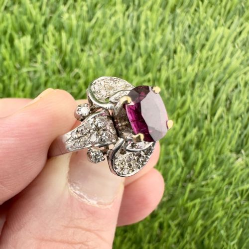 fig 1. 18ct White Gold Pink Tourmaline and Diamond Cluster Ring