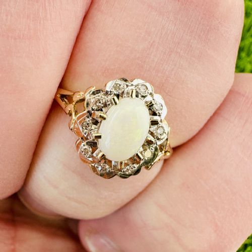 fig 1. 9ct Gold Opal and Diamond Cluster Ring