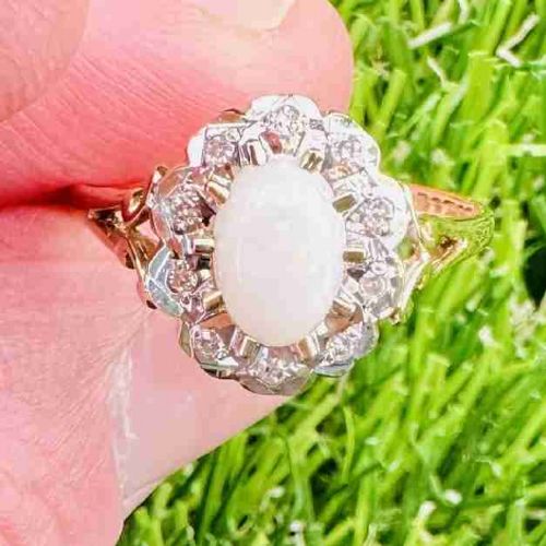 9ct Gold Opal and Diamond Cluster Ring