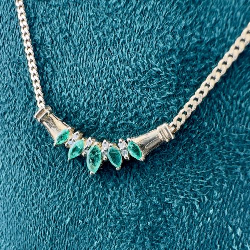 fig 1. 9ct Gold Emerald and Diamond Pendant Necklace