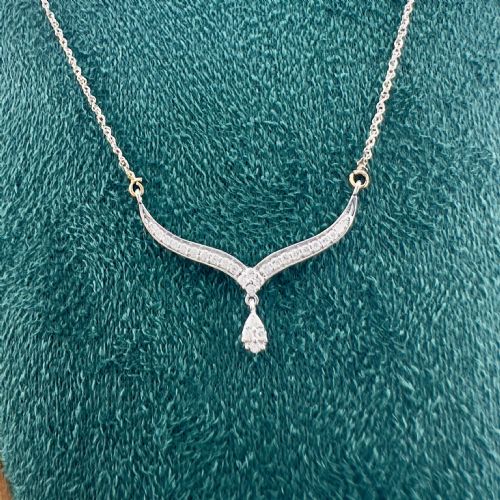 fig 1. 18ct White Gold Diamond Drop Pendant Necklace