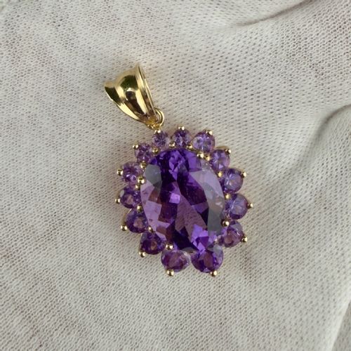 9ct Gold Large Amethyst Cluster Pendant