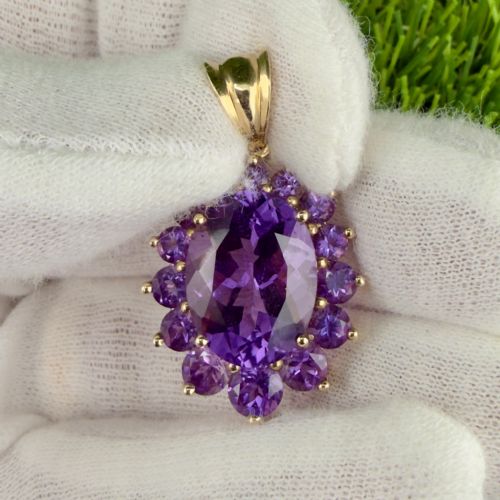 fig 1. 9ct Gold Large Amethyst Cluster Pendant