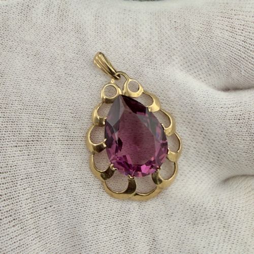 9ct Gold Large Pear Cut Pink Tourmaline Pendant