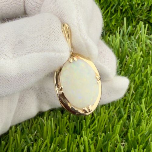 9ct Gold Large Oval Cut Cabochon Opal Pendant