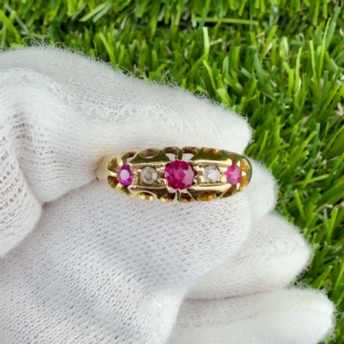 18ct Gold Edwardian Ruby and Diamond Ring, Chester C.1900