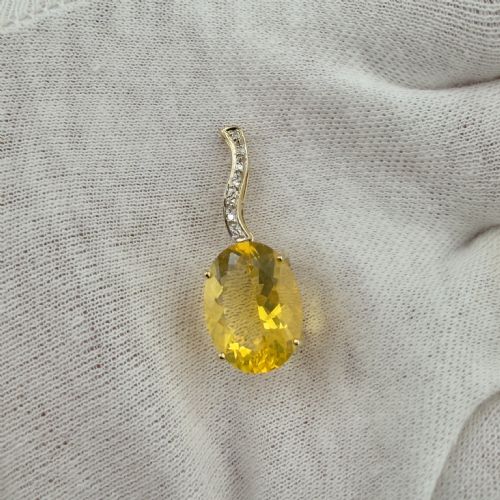 9CT GOLD DIAMOND LARGE YELLOW QUARTZ DROP PENDANT - ADDITIONAL PHOTO 1