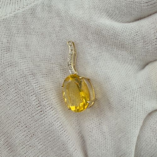 9CT GOLD DIAMOND LARGE YELLOW QUARTZ DROP PENDANT - ADDITIONAL PHOTO 2