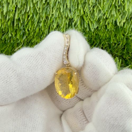 9CT GOLD DIAMOND LARGE YELLOW QUARTZ DROP PENDANT - ADDITIONAL PHOTO 3