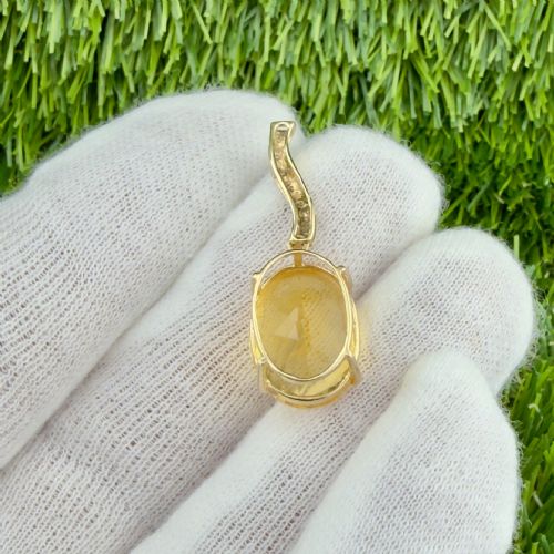 9CT GOLD DIAMOND LARGE YELLOW QUARTZ DROP PENDANT - ADDITIONAL PHOTO 4