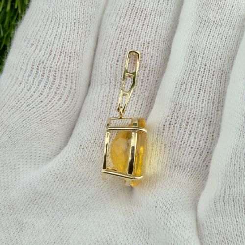 9CT GOLD DIAMOND LARGE YELLOW QUARTZ DROP PENDANT - ADDITIONAL PHOTO 5