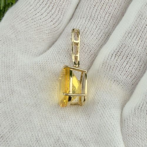 9CT GOLD DIAMOND LARGE YELLOW QUARTZ DROP PENDANT - ADDITIONAL PHOTO 6