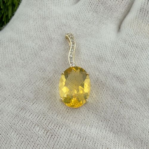 9CT GOLD DIAMOND LARGE YELLOW QUARTZ DROP PENDANT - ADDITIONAL PHOTO 7
