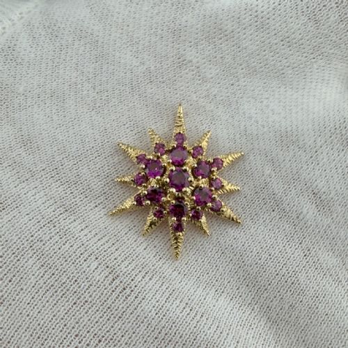 9ct Gold Almandine Garnet Starburst Cluster Pendant