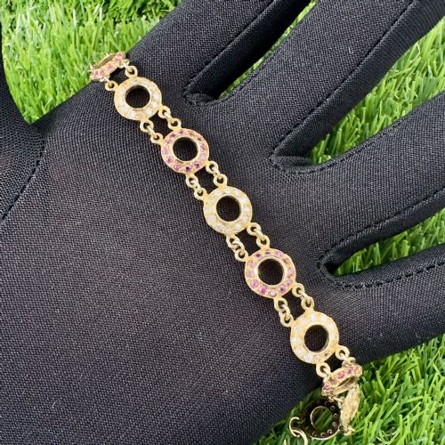 18CT GOLD CONTINENTAL RUBY 180CT AND DIAMOND 180CT HOOPED BRACELET HEAVY 175G - ADDITIONAL PHOTO 3