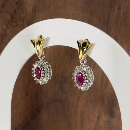 fig 1. 9ct Gold Ruby and Diamond Cluster Drop Stud Earrings