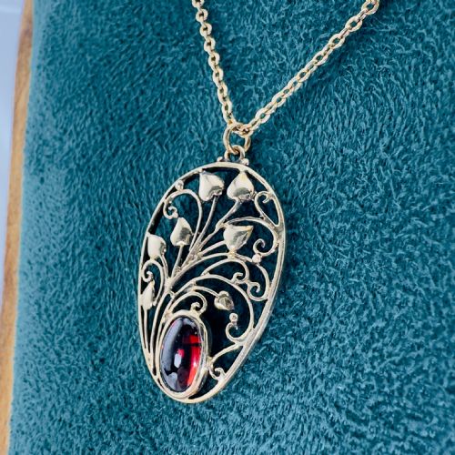 9CT ROSE GOLD ART NOUVEAU OVAL CUT CABOCHON GARNET PENDANT NECKLACE - ADDITIONAL PHOTO 2