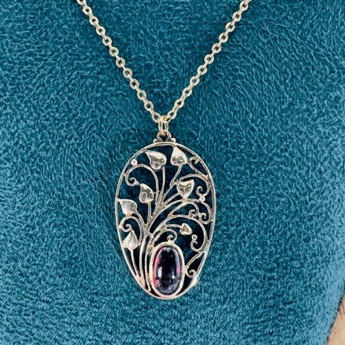 9CT ROSE GOLD ART NOUVEAU OVAL CUT CABOCHON GARNET PENDANT NECKLACE - ADDITIONAL PHOTO 3