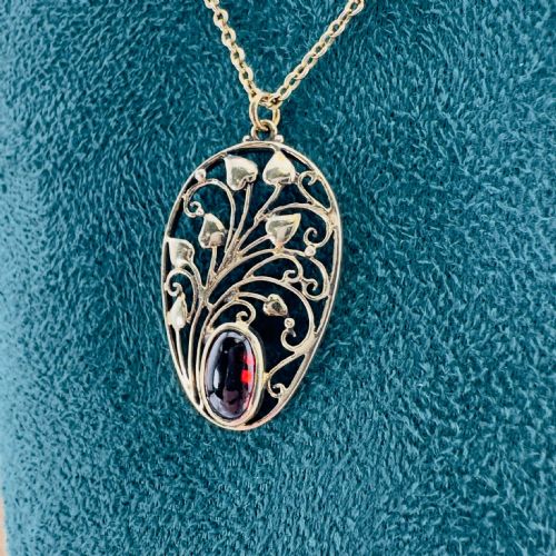 9CT ROSE GOLD ART NOUVEAU OVAL CUT CABOCHON GARNET PENDANT NECKLACE - ADDITIONAL PHOTO 4