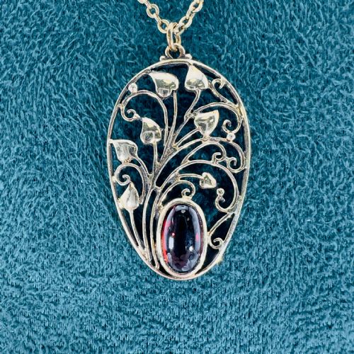 9CT ROSE GOLD ART NOUVEAU OVAL CUT CABOCHON GARNET PENDANT NECKLACE - ADDITIONAL PHOTO 5