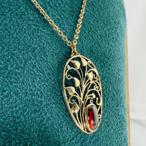 9CT ROSE GOLD ART NOUVEAU OVAL CUT CABOCHON GARNET PENDANT NECKLACE - ADDITIONAL PHOTO 6