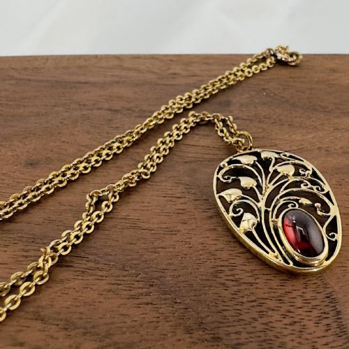 9CT ROSE GOLD ART NOUVEAU OVAL CUT CABOCHON GARNET PENDANT NECKLACE - ADDITIONAL PHOTO 7