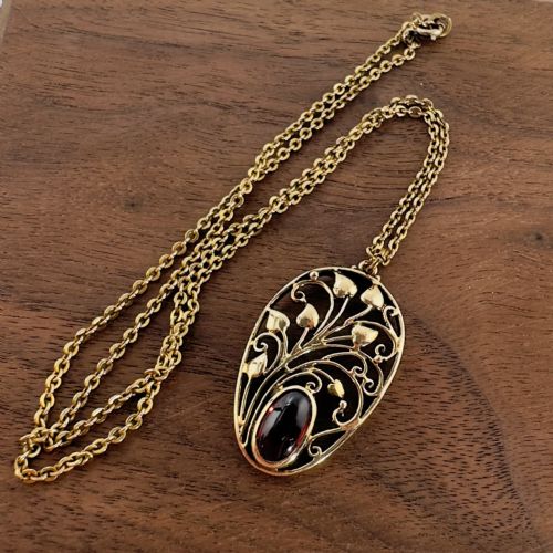 9CT ROSE GOLD ART NOUVEAU OVAL CUT CABOCHON GARNET PENDANT NECKLACE - ADDITIONAL PHOTO 8